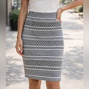 NWT Coin 1804 Pencil Skirt Medium Black White Geometric Pattern Stretch -office